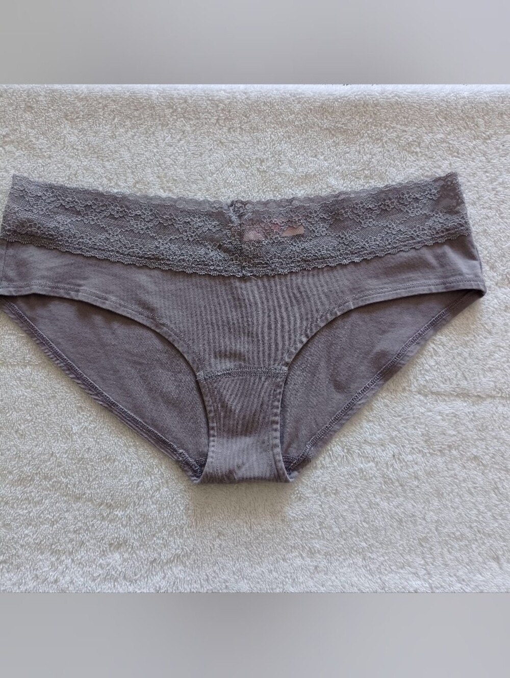 Victoria's Secret Ribbed Lace Hipster Panty in Taupe Gray